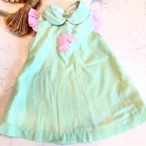 Petit Bebe Pink & Green Elephant Sundress 18 months